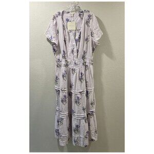 CYNTHIA ROWLEY (NWT) Woven Maxi Short Sleeve Floral Dress, Lavender - 2X